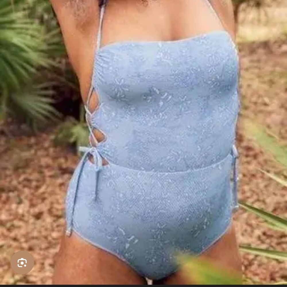Aerie Pique Lace Up Bandeau One Piece Swimsuit - Picture 8 of 9